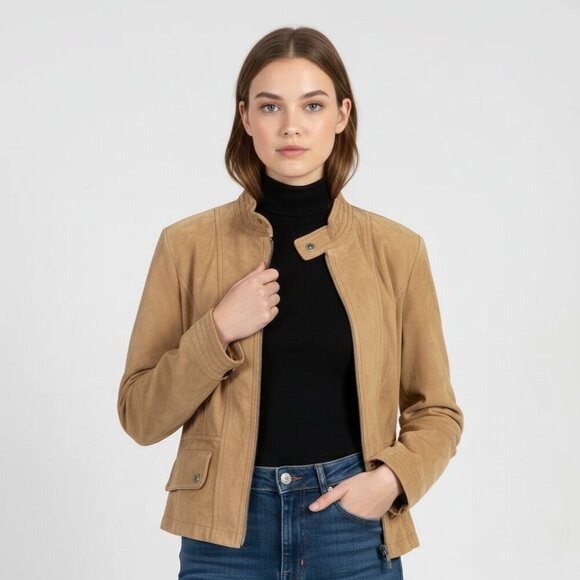 Eddie Bauer Jackets & Blazers - Eddie Bauer Seattle Suede Women's Medium Full Zip  Leather Jacket